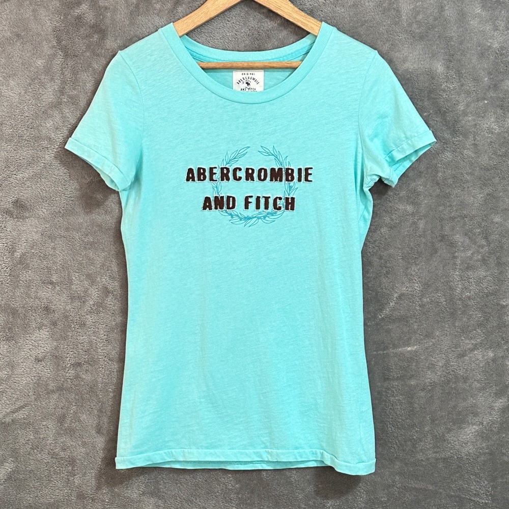 Vintage Y2K Abercrombie & Fitch Aqua Baby Tee Spellout Appliqué Women's Medium